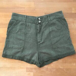 Joie High Waisted Olive Green Linen Shorts Size 10
